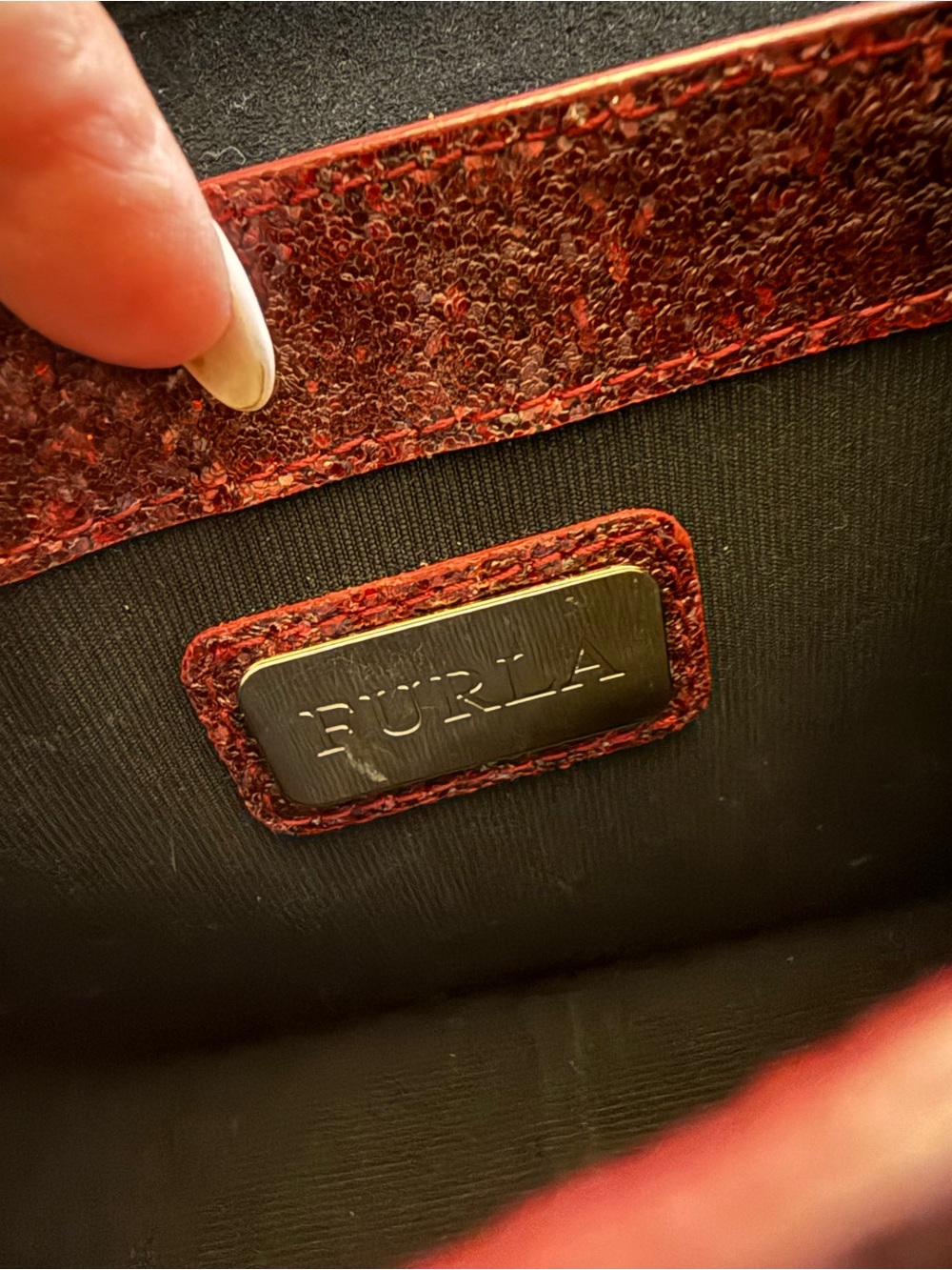 NWOT Furla Metropolis Wine Glitter Mini Crossbody Bag - Picture 7 of 10